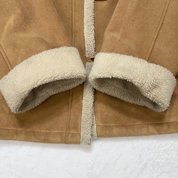 Talbots Women's Faux Shearling Jacket Tan Cream/ Off White Trim Size Large - Picture 5 of 14